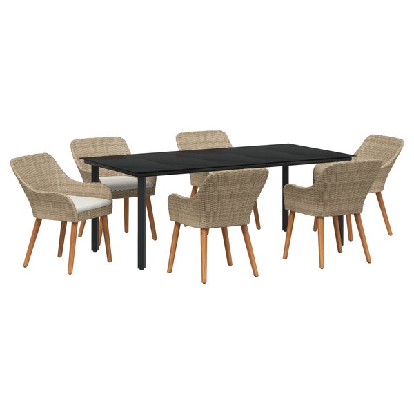 vidaXL Ensemble de salle à manger de jardin de 7 pièces beige en poly rotin