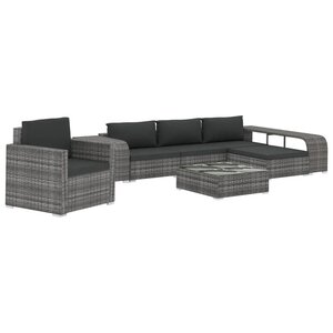 vidaXL Salon de jardin 8 Pièces avec coussins résine tressée gris