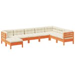 vidaXL Salon de jardin 8 Pièces avec coussins marron cire bois pin massif