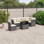 vidaXL Salon de jardin 7 Pièces avec coussins noir résine tressée