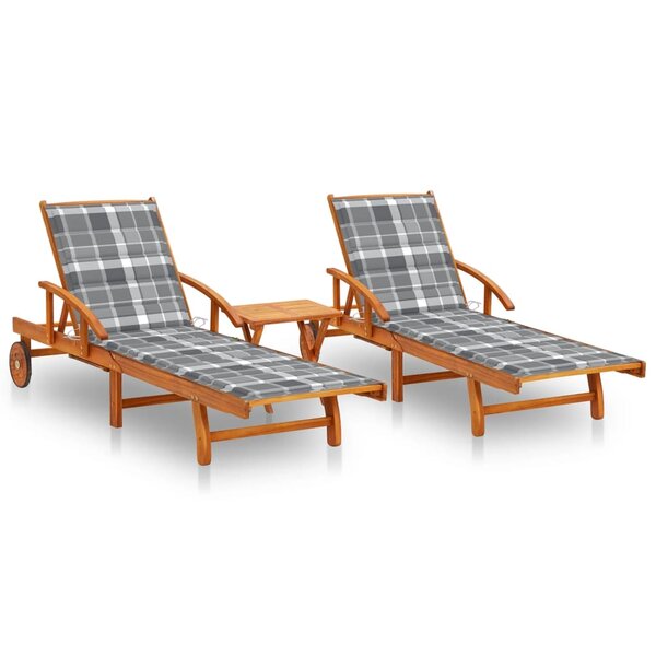 vidaXL Chaises longues 2 Pièces avec table et coussins Acacia solide
