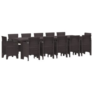Ensemble de salle à manger de jardin vidaXL de 13 pièces avec coussins en rotin poly marron