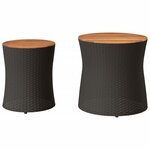 vidaXL Tables d'appoint de jardin 2 Pièces dessus en bois noir poly rotin