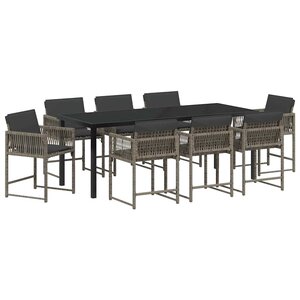 vidaXL Ensemble de salle à manger pour jardin 9 pc Gris polyrotin