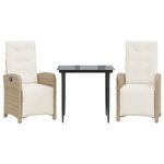 vidaXL Ensemble de bistro 3 Pièces avec coussins beige résine tressée