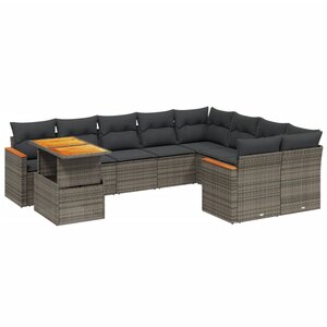 vidaXL Salon de jardin avec coussins 10 Pièces gris résine tressée