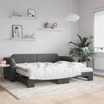 vidaXL Lit de jour avec gigogne et matelas gris foncé 90x200 cm tissu