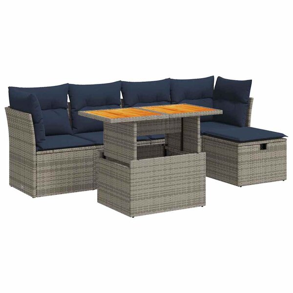 vidaXL Salon de jardin avec coussins 6 Pièces gris résine tressée acacia