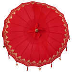 vidaXL Parasol balinais Rouge (180-190) x 260 cm Coton et bois massif