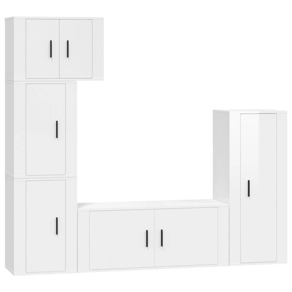 vidaXL Ensemble de meubles TV 5 Pièces Blanc brillant Bois d'ingénierie