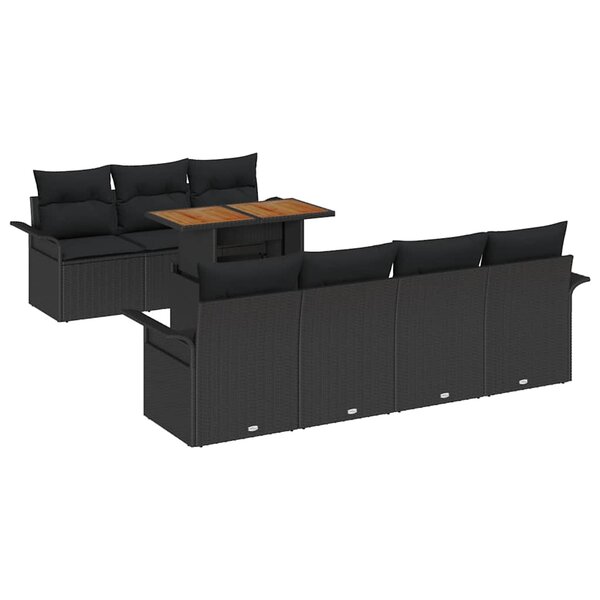 vidaXL Ensemble de canapé de jardin 8 Pièces Noir Poly rotin