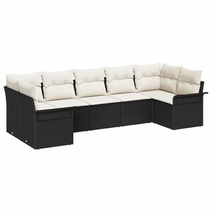 vidaXL Ensemble de canapé de jardin 7 Pièces Noir Poly rotin