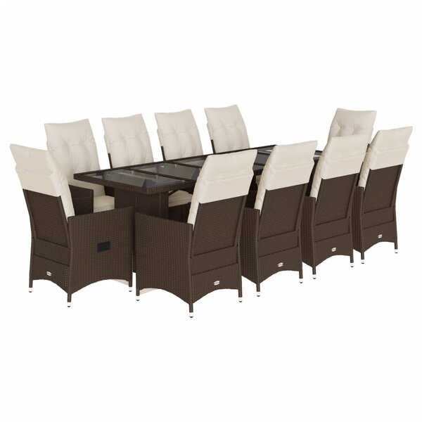 vidaXL Ensemble de bistro de jardin 11 Pièces coussins marron poly rotin