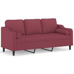 vidaXL Canapé 3 places avec oreillers décoratifs bordeaux 180 cm tissu