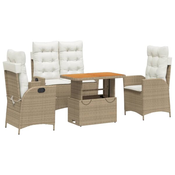 vidaXL Ensemble à manger de jardin coussins 4 Pièces beige résine tressée