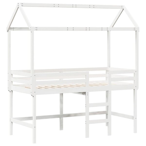 vidaXL Lit superposé et échelle et toit blanc 90x200cm bois pin massif
