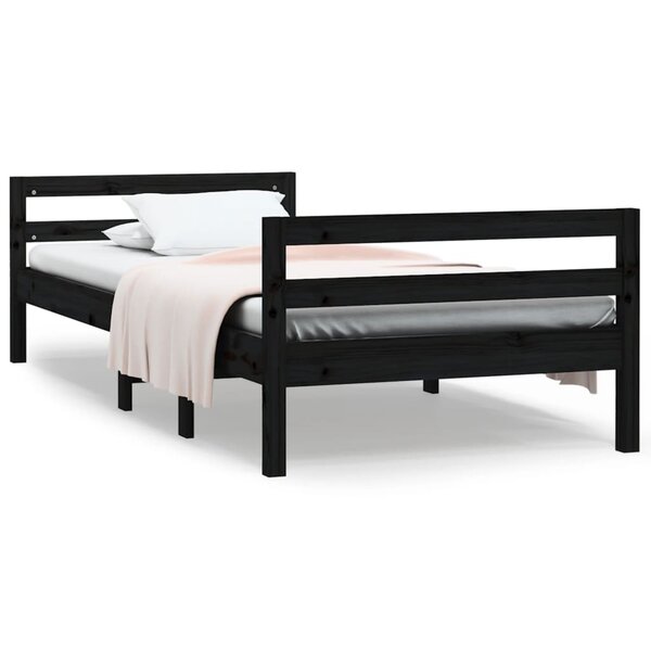 vidaXL Cadre de lit Noir 90x200 cm Bois de pin massif