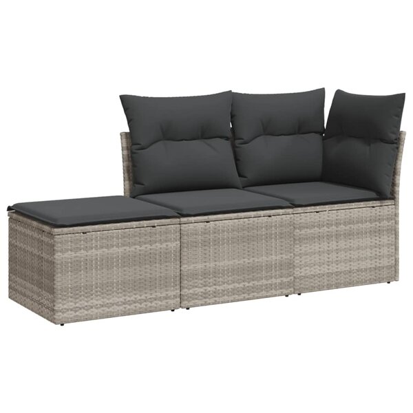 vidaXL Salon de jardin avec coussins 3 Pièces gris clair résine tressée