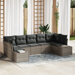 vidaXL Ensemble de Canapé de Jardin 7 Pièces avec Coussins Gris Poly Rotin