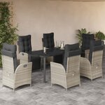 vidaXL Ensemble à manger de jardin et coussins 7 Pièces gris clair rotin