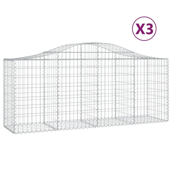 vidaXL Paniers à gabions arqués 3 Pièces 200x50x80/100 cm Fer galvanisé