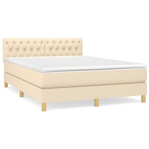 vidaXL Sommier à lattes de lit avec matelas Crème 140x200 cm Tissu