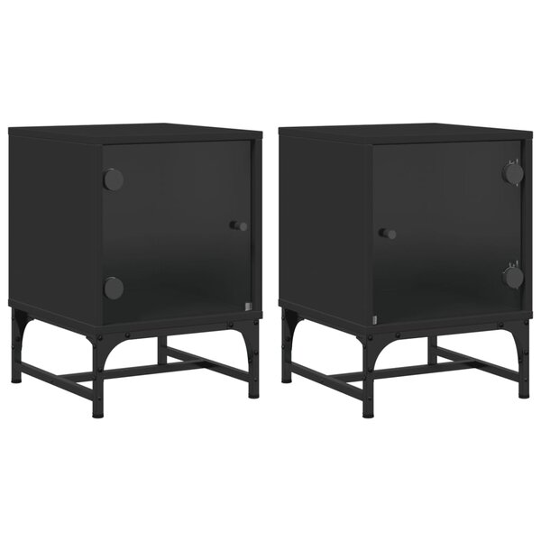 vidaXL Tables de chevet avec portes en verre 2 Pièces noir 35x37x50 cm
