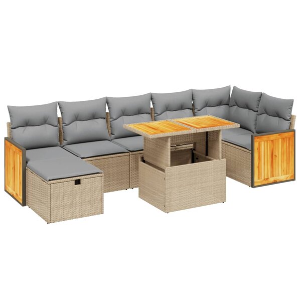 vidaXL Salon de jardin avec coussins 8 Pièces beige résine tressée