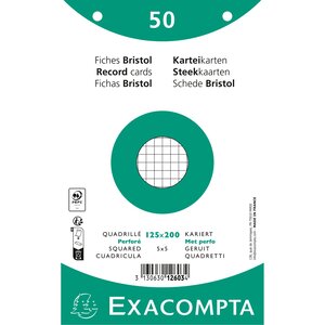 Paquet 50 Fiches Sous Film - Bristol Quadrillé 5x5 Perforé 125x200mm - Blanc - Exacompta
