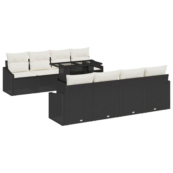 vidaXL Ensemble de canapé de jardin 9 Pièces Noir Poly rotin