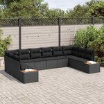 vidaXL Ensemble de canapé de jardin 10 Pièces Noir Poly rotin