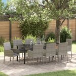 vidaXL Set de 9 chaises de salle à manger de jardin avec coussins gris en poly rattan