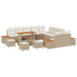 vidaXL Ensemble de canapé de jardin 14 Pièces Beige Poly rotin