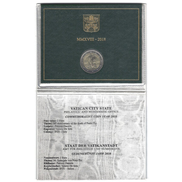 2 euros commémorative Vatican 2018 - Padre Pio en coffret BU.
