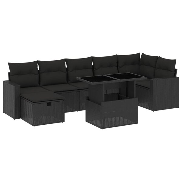 vidaXL Salon de jardin 8 Pièces avec coussins noir résine tressée