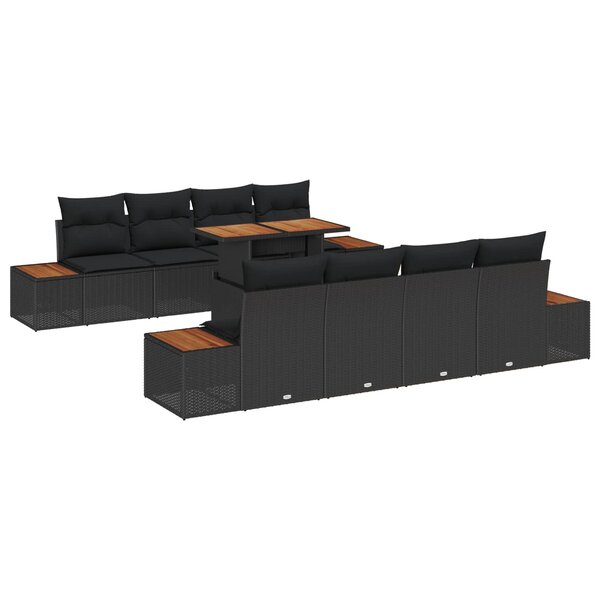 vidaXL Ensemble de salle à manger pour jardin 9 Pièces Noir et Marron