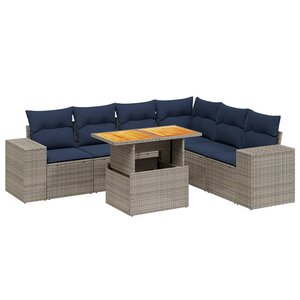 vidaXL Salon de jardin 7 Pièces avec coussins gris résine tressée