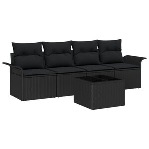 vidaXL Ensemble de 5 pièces de canapé de jardin avec coussins noirs en rotin synthétique
