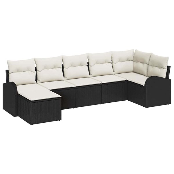 vidaXL Ensemble de canapé de jardin avec coussin 7 Pièces Noir Poly rotin