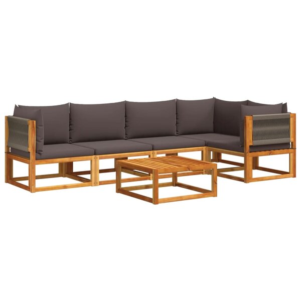 vidaXL Ensemble de canapés de jardin 6 pièces avec coussins en bois d'acacia et corde