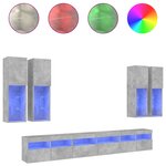 vidaXL Ensemble de meubles TV muraux 7Pièces et lumières LED gris béton