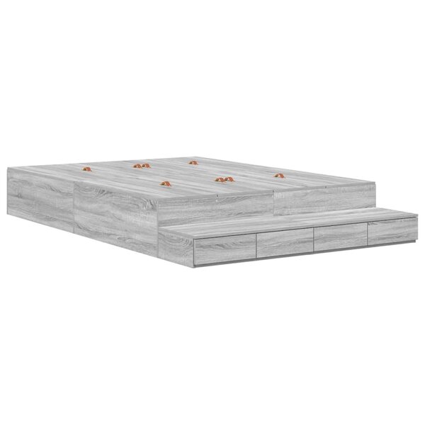 vidaXL Cadre de lit avec rangement avec tiroir Gris Sonoma 135 cm
