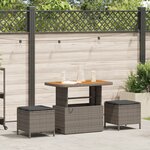 Ensemble de salle à manger de jardin 3 pièces avec coussins gris en poly rotin et acacia