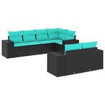vidaXL Salon de jardin 7 Pièces avec coussins noir résine tressée