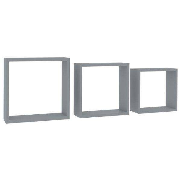 vidaXL Étagères murales sous forme de cube 3 Pièces Gris MDF