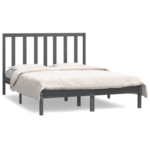 vidaXL Cadre de lit sans matelas gris 135x190 cm bois de pin massif