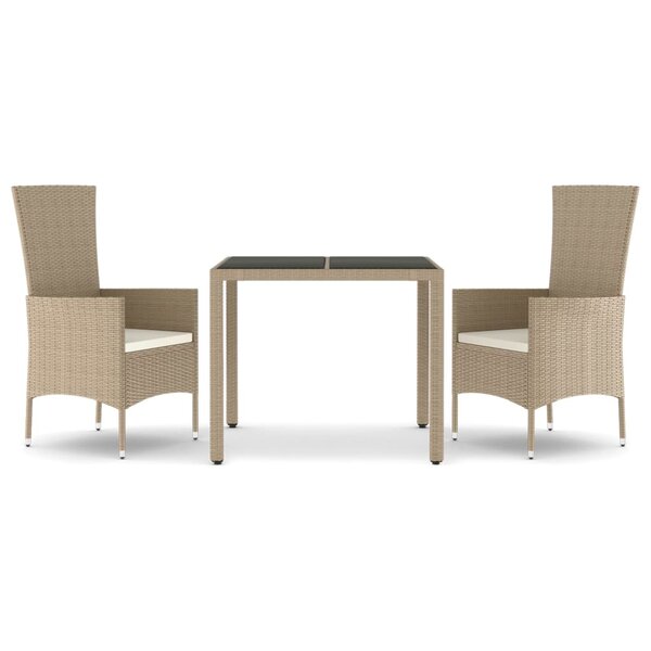 vidaXL Ensemble à manger de jardin coussins 3 Pièces Beige poly rotin