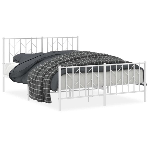 vidaXL Cadre de lit métal sans matelas et pied de lit blanc 135x190 cm