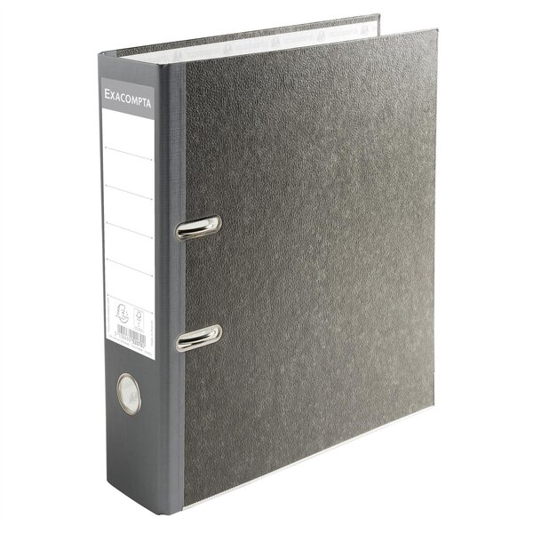 Classeur à levier papier marbre gris dos de 70mm - avec perforateur - A4 - Dos Gris x 10 EXACOMPTA