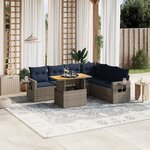 vidaXL Salon de jardin 7 Pièces avec coussins gris résine tressée